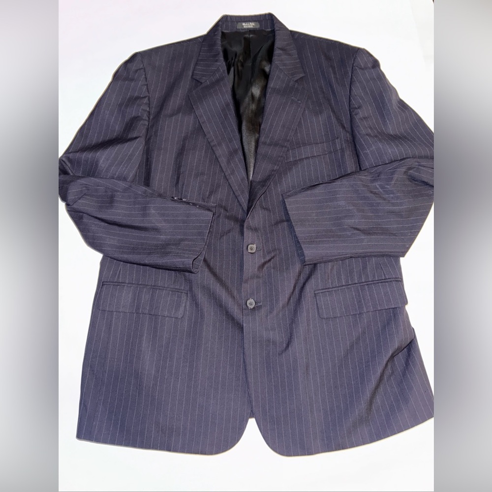 HUNTER'S GLEN MEN'S 46L 100% Worsted WOOL SPORT COAT BLAZER Black W Pinstripes